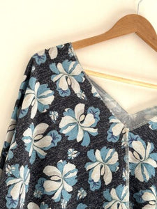 Viskose Lurex Oberteil Pullover made in Italy Blumen blau Gr M / L