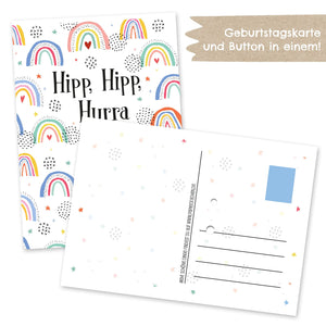 Postkarte mit Button | Geburtstagskind Regenbogen